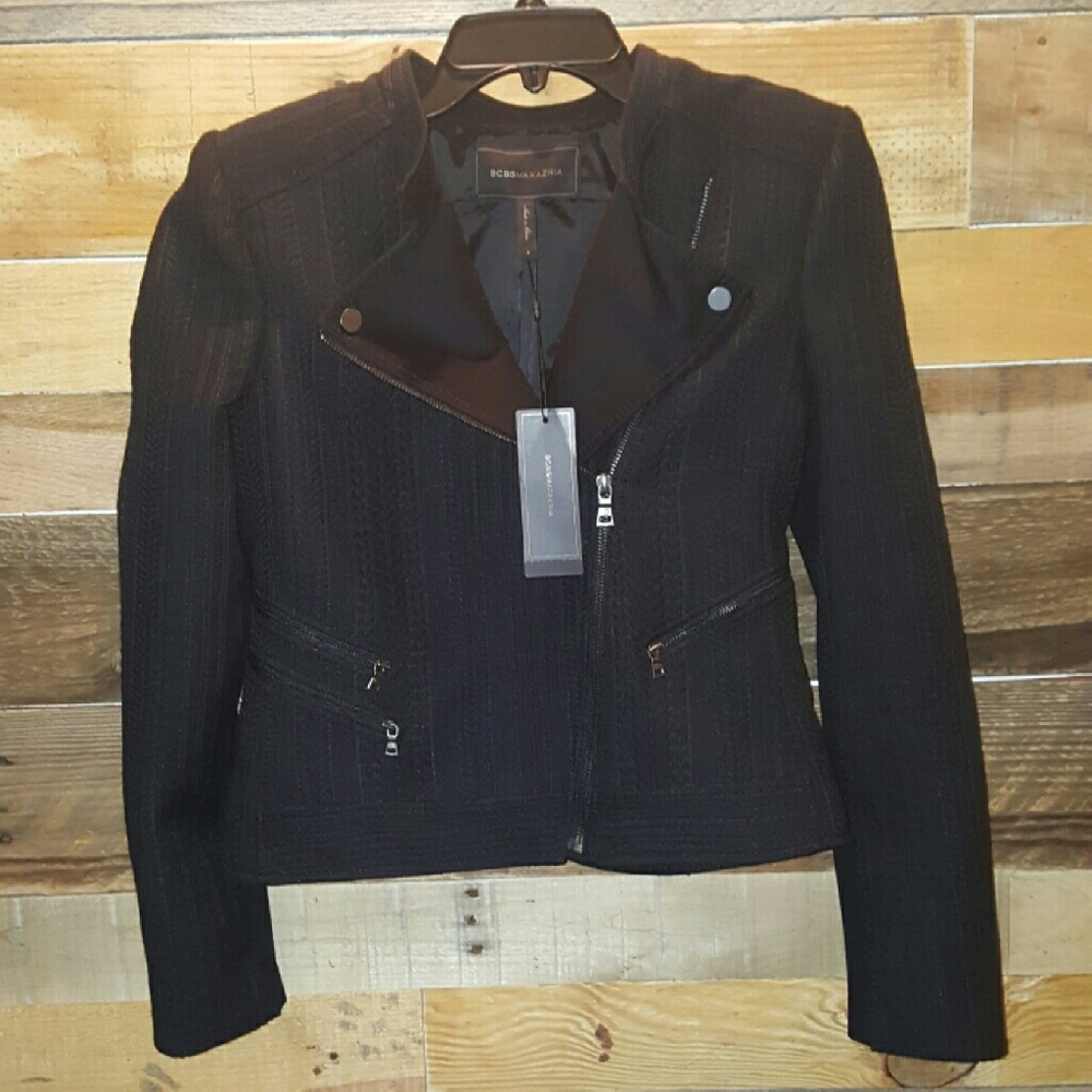 NWT BCBG MAXAZRIA BLACK MOTO CROP JACKET SIZE S - Picture 2 of 7